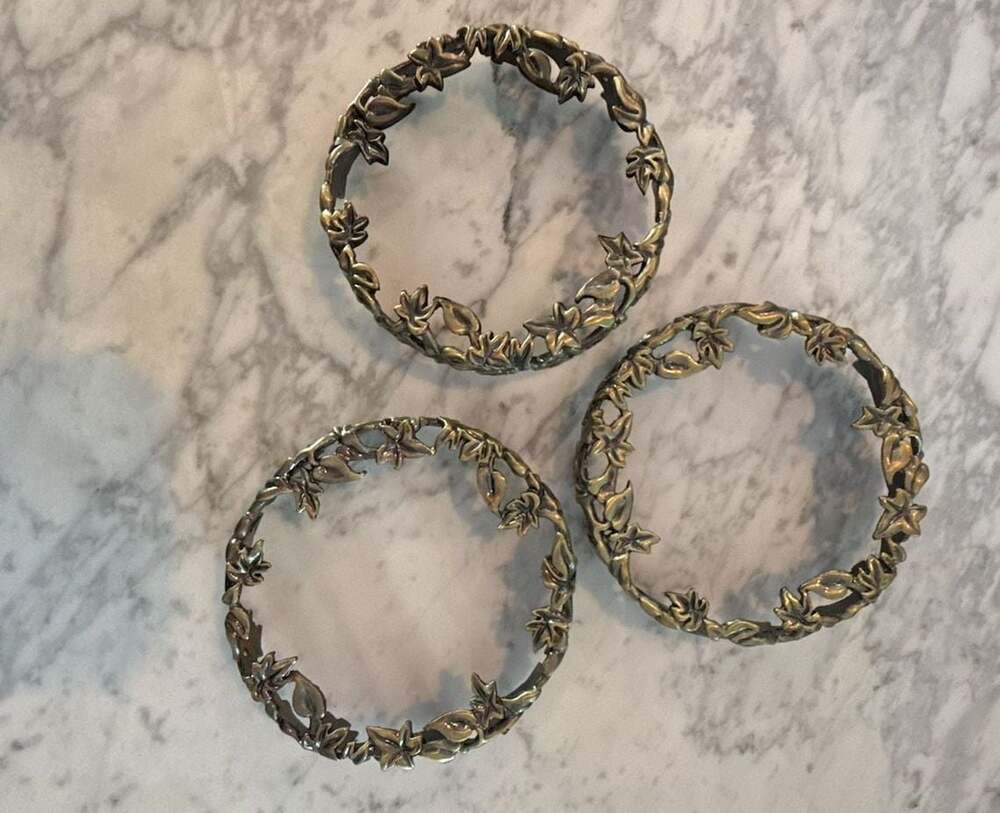 Ornate Brass Leaf Design Candle topper, Set of 3